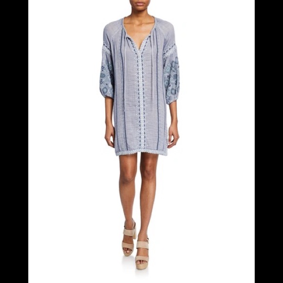 Nwt Johnny Was Simonee Embroidered 3/4-Sleeve Peasant Tunic Dress